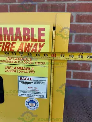 USED EAGLE 1904 4 GALLON FLAMMABLE LIQUID STORAGE CABINET W/ SOFT CLOSE DOOR, KEY