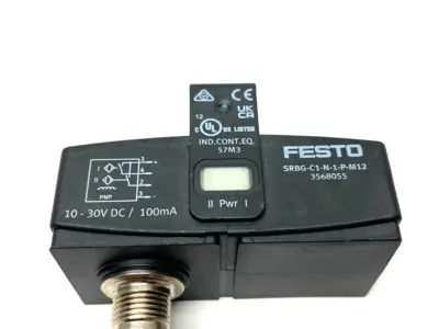 Used FESTO INDUCTIVE SENSORBOX, ANGULAR PNP N/O CONTACT, 3568055 Proximity Sensors | Maverick Industrial Sales #1103870