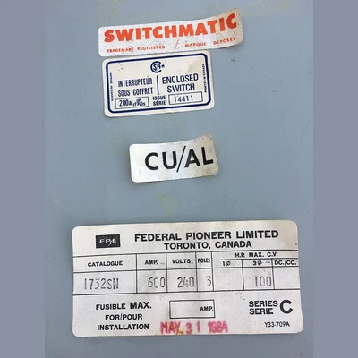 FPE 600 Amp 240 Volt Fusible Disconnect