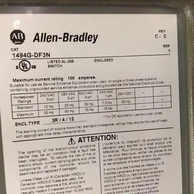 USED ALLEN BRADLEY 1494G-DF3N SER 1