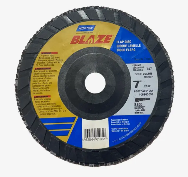 Norton BLAZE 7" x 7/8" Flap Disc T27 80 Grit Ceramic Alumina 10 Pack