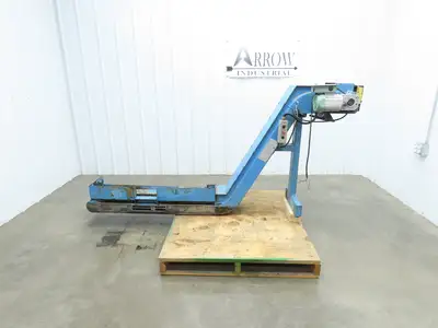 Tsubaki 10"W x 90"L Chip Conveyor 7.5"Belt 45" Infeed 38"H Discharge 220V 3PH