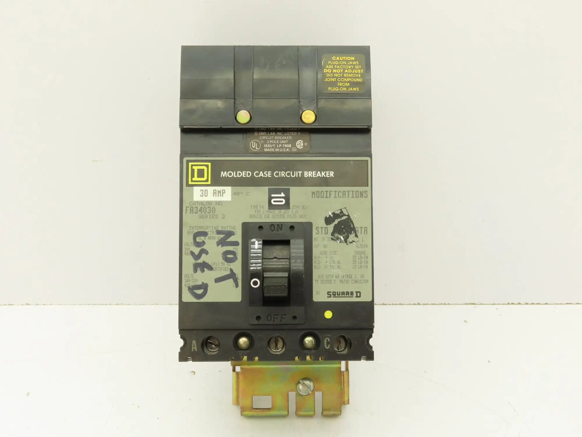Square D FA36030 I-Line Circuit Breaker 30A 3 Pole 600V Plug-On Ser 2 Gray Face