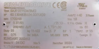 NEW SEW EURODRIVE SA37 DT71D4/BMG GEARMOTOR SA37DT71D4BMG