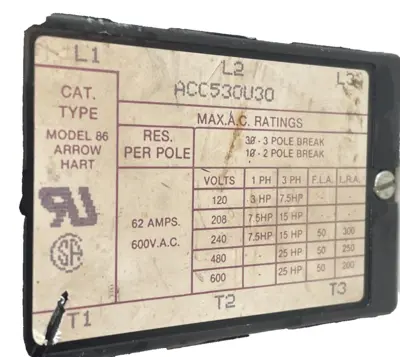 USED UNBRANDED ACC530U30 CONTACTOR MODEL 86