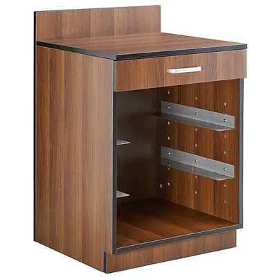 24" Walnut Waitress Station with Drawer and 4 Adjustable Stainless Steel Rack Holders