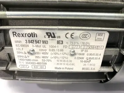 USED REXROTH THREE‑PHASE MOTOR W/ 3842527868 SLIP-ON GEAR UNIT