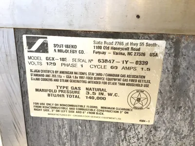 Southbend GCX-10E Commercial Convection Steamer Natural Gas 120V 1 Phase 1.5Amps