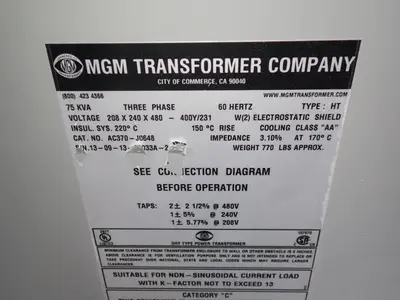 Used MGM AC370J0648 Distribution Transformers Ohio US | HGR 24 #917648