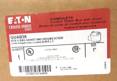 NEW EATON CROUSE HINDS GUAB36 OUTLET BOX 1"