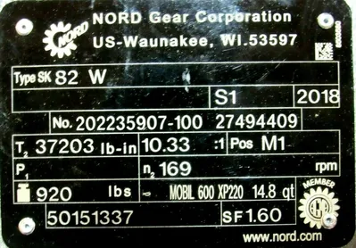 NEW NORD SK82W GEAR DRIVE 10.33:1