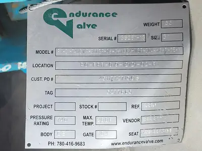 NEW ENDURANCE VALVE FV-3-740CWP-300RF-DS-CS/CC/HNBR-304-HC-R-DE-X