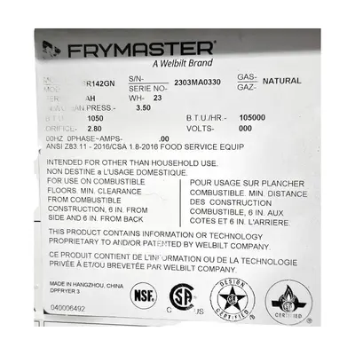 USED FRYMASTER SR142GN