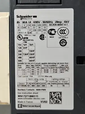 Schneider LC1D50A Coil Contactor 80A (BIN243)