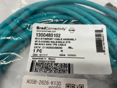 NEW BRAD WOODHEAD MOLEX ETHERNET CABLE M12 4P D-CODED E11A06004M080