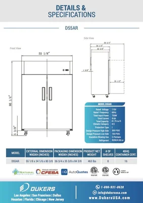 New | in-Stock Dukers New Dukers D55AR Commercial Solid 2-Door Top Mount Refrigerator in Stainless Steel Refrigerators Illinois US | Falcon Restaurant Supply #1376329