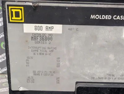 Square D MAF36800 Molded Case Circuit Breaker 800A 600VAC 3 Pole Used
