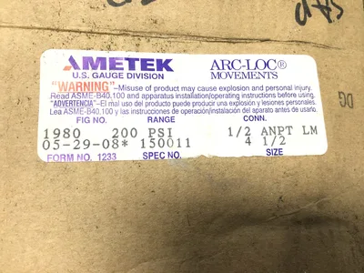 Ametek RC1-150 Oil Filled Pressure Gauge 4-1/2″ 1/2″ ANPT LM 200 PSI Tube PH Bronze