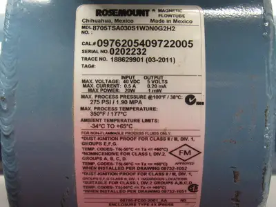 Rosemount 8705TSA030S1W0N0G2H2 3" Magnetic Flow Tube Flanged Sensor