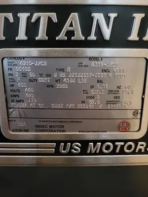 US Motors 600 HP @ 3565 RPM Motor PN 9992YR