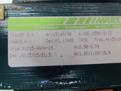 Marx ST 0.4 Dry type transformer 0.4KVA prim 115-460 sec.15 15 12.