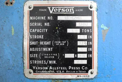 VERSON 150-C2-60T Straight Side Press | Levy Recovery Group (9)