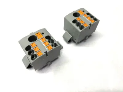 USED PHOENIX CONTACT DISTRIBUTION BLOCK PTFIX 6/6X2,5-NS35A GY LOT OF 2