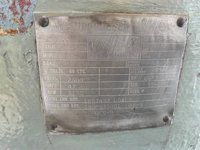 WestingHouse 200 HP, 1185 RPM, Electric Motor