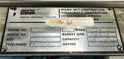 Tolhurst 30 x 18 perforate basket centrifuge, 316SS.