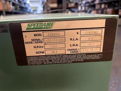 SPEEDAIRE,5Z657E,REFRIGERATED AIR COMPRESSOR DRYER 1PH 115V 1/2HP 36.8SCFM R-22