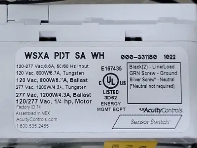 NEW ACUITY CONTROLS WSXA PDT SA WH