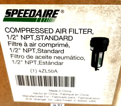 NEW SPEEDAIRE 4ZL50A COMPRESSED AIR FILTER 1/2" NPT, STANDARD