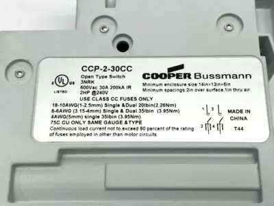 USED COOPER BUSSMANN FUSIBLE DISCONNECT 2-POLE 30A 600VAC