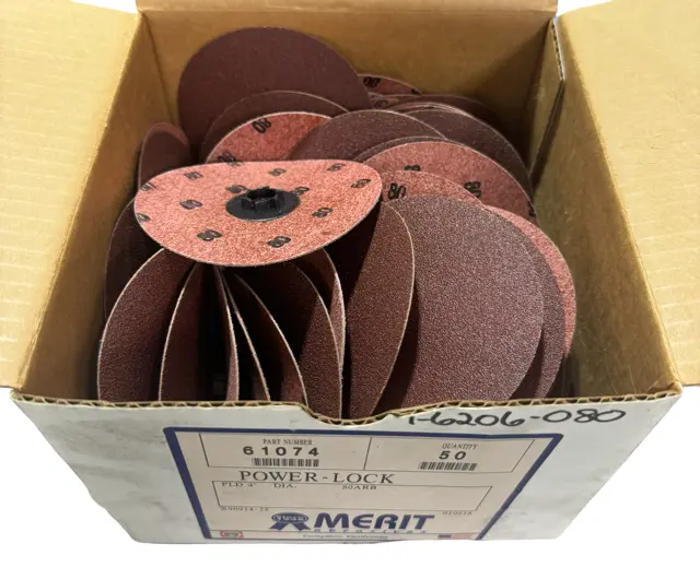 Merit 4" Quick Change Sanding Discs Power-Lock, Type I, 80 Grit A/O 50 Pack USA