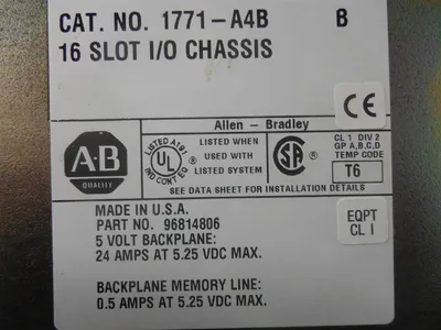 Allen Bradley 1771-A4B/B PLC-5 16 Slot I/O Chassis Module Used