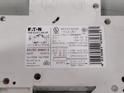 Used EATON FAZ-C0.5/1-NA-SP Switchgears British Columbia CA | Lenmark #244614