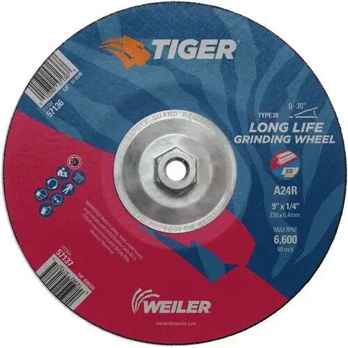 Weiler Tiger Grinding Wheel 9" x 1/4" x 5/8-11 Type 28 Aluminum Oxide A24R