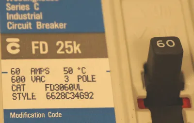 NEW WESTINGHOUSE FD3060VL CIRCUIT BREAKER SER. C, 60A, 600VAC, 3 POLE
