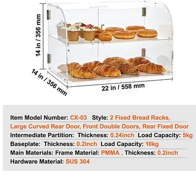 Curved Euro Style Pastry Acrylic Display Case, 2-Tier Commercial Countertop 22" wide