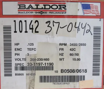 NEW BALDOR 10142 INDUSTRIAL MOTOR 1/8HP 42C 208-230/460V