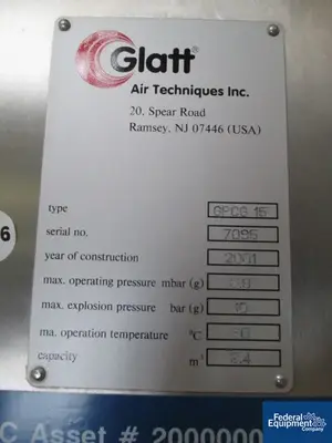 USED Glatt Glatt GPCG 15 Fluid Bed Dryer Granulator, S/S
