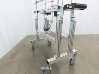 QC Industries 48"L Portable Flat Conveyor 150mm Belt 115V Variable Speed 42FPM
