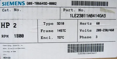 NEW SIEMENS 1LE23011AB414GA3 MOTOR 2 HP 3 PHASE 1800 RPM 208-230/460V