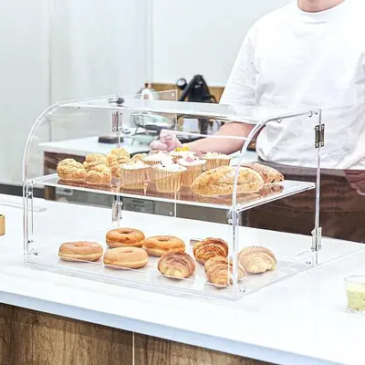 Curved Euro Style Pastry Acrylic Display Case, 2-Tier Commercial Countertop 22" wide