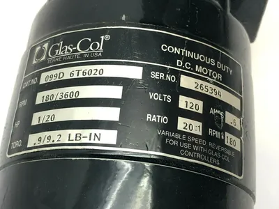 099D 6T6020 | Glas-Col  Continuous Duty D.C. Motor 1/20Hp 180/3600rpm - Used