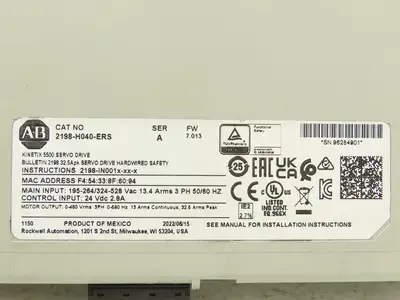 Allen Bradley 2198-H040-ERS Kinetix 5500 Servo Drive 4.0/8.3kW F/W 7.013