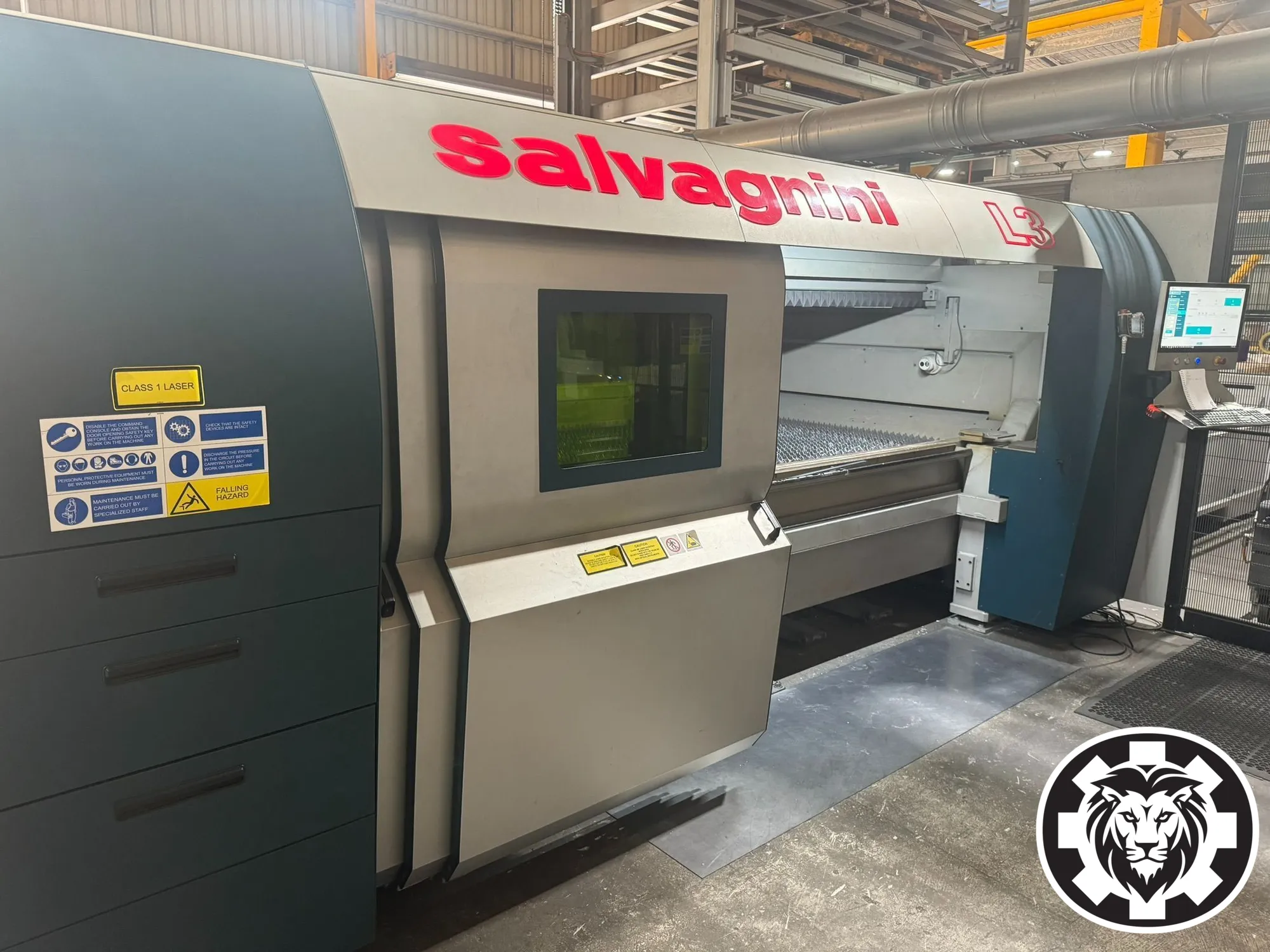 3000 Watt Salvagnini L3 Fiber Laser with 10 Tray Tower and Part Take Out Automation