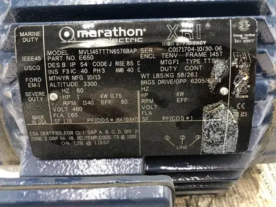 MARATHON MOTORS 145TTTN16576 3-PHASE SEVERE DUTY MOTOR 2 HP 145T FRAME S-145