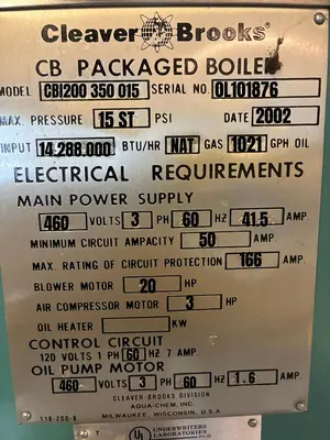 USED 2002 CLEAVER BROOKS CBI200-350-015
