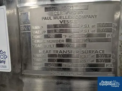 NEW Mueller 500 Liter Mueller Bioreactor, 316 S/S, 45/100#